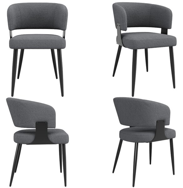 Set of 4 Modern Dining Chairs with Ergonomic Lumbar Support, Upholstered Fabric Chairs with Curved Backrest, 54L x 50W x 81.5H cm, Gray Aosom UK