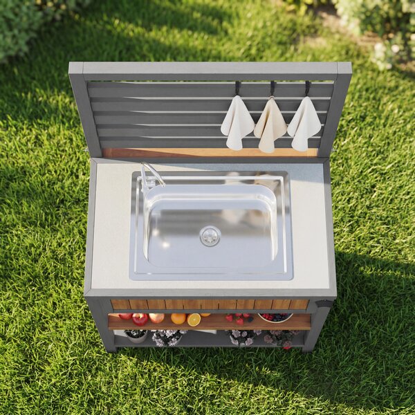 Weatherproof Garden Cabinet with Large Work Surface, Outdoor Kitchen Sideboard with Adjustable Shelves, 80L x 51W x 148.5H cm, Natural Aosom UK