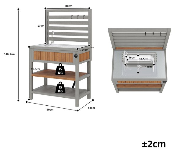 Weatherproof Garden Cabinet with Large Work Surface, Outdoor Kitchen Sideboard with Adjustable Shelves, 80L x 51W x 148.5H cm, Natural Aosom UK