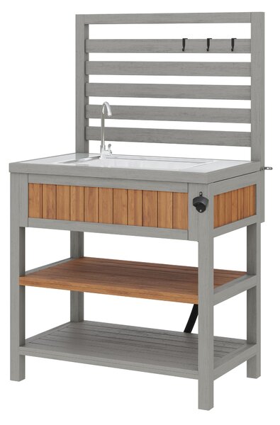 Weatherproof Garden Cabinet with Large Work Surface, Outdoor Kitchen Sideboard with Adjustable Shelves, 80L x 51W x 148.5H cm, Natural Aosom UK