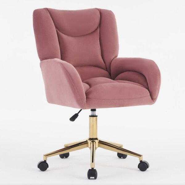 Height-Adjustable Velvet Swivel Chair with Universal Wheels, Metal Base, Ideal for Indoor Office Spaces, 64L x 62W x 92.5-99H cm, Pink Aosom.UK