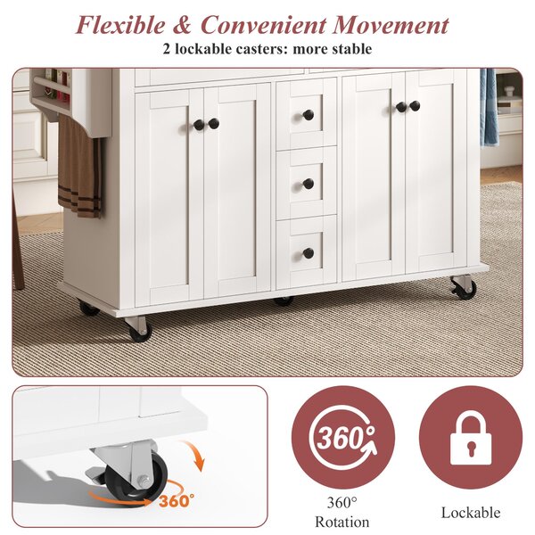 Versatile Kitchen Trolley with Extendable Worktop and 5 Drawers, Sturdy Buffet with Lockable Castors, 140L x 65W x 89H cm, White+Natural Aosom UK