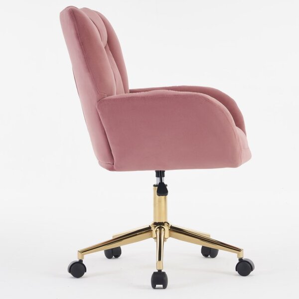 Height-Adjustable Velvet Swivel Chair with Universal Wheels, Metal Base, Ideal for Indoor Office Spaces, 64L x 62W x 92.5-99H cm, Pink Aosom.UK