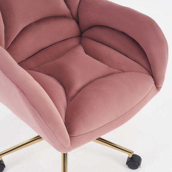 Height-Adjustable Velvet Swivel Chair with Universal Wheels, Metal Base, Ideal for Indoor Office Spaces, 64L x 62W x 92.5-99H cm, Pink Aosom.UK