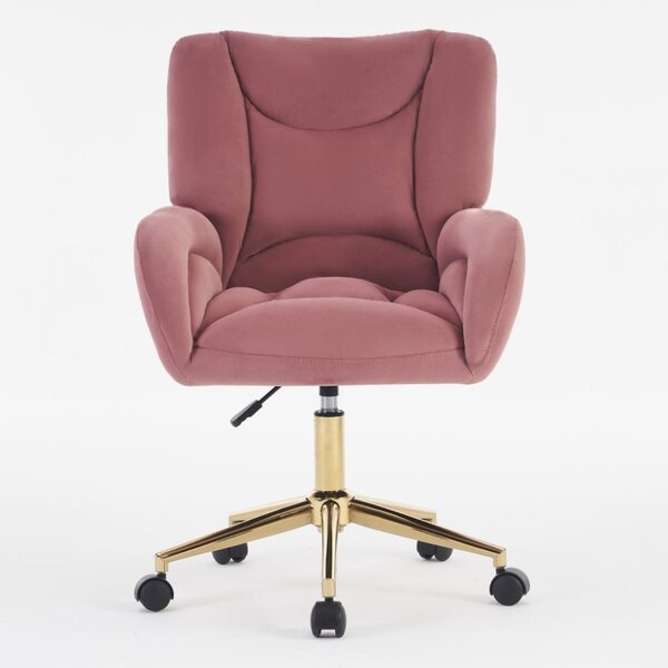 Height-Adjustable Velvet Swivel Chair with Universal Wheels, Metal Base, Ideal for Indoor Office Spaces, 64L x 62W x 92.5-99H cm, Pink Aosom.UK