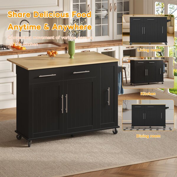 Sleek Kitchen Trolley with Drop Leaf, Pull-Out Organiser, Mobile Kitchen Island with Lockable Castors, 120L x 40W x 90H cm, Black+Natural Aosom UK