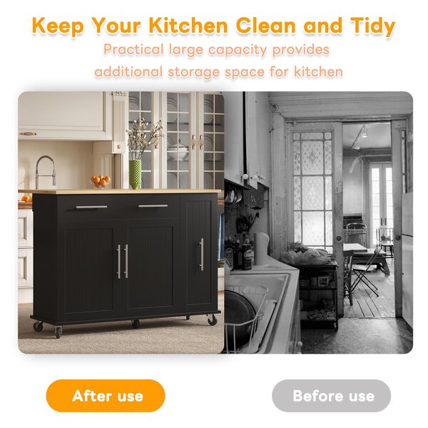 Sleek Kitchen Trolley with Drop Leaf, Pull-Out Organiser, Mobile Kitchen Island with Lockable Castors, 120L x 40W x 90H cm, Black+Natural Aosom UK