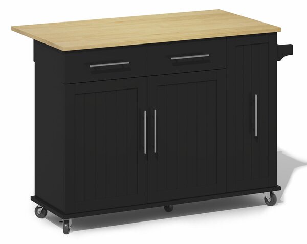 Sleek Kitchen Trolley with Drop Leaf, Pull-Out Organiser, Mobile Kitchen Island with Lockable Castors, 120L x 40W x 90H cm, Black+Natural Aosom UK