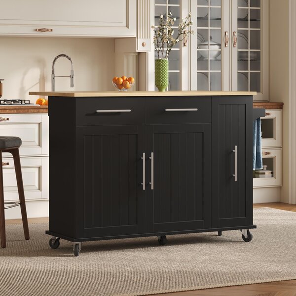 Sleek Kitchen Trolley with Drop Leaf, Pull-Out Organiser, Mobile Kitchen Island with Lockable Castors, 120L x 40W x 90H cm, Black+Natural Aosom UK