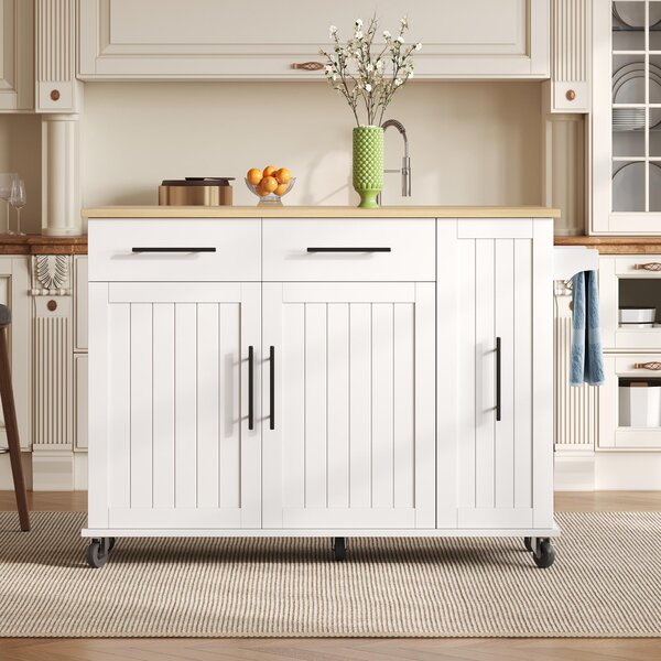 Sleek Kitchen Trolley with Drop Leaf, Pull-Out Organiser, Mobile Kitchen Island with Lockable Castors, 120L x 40W x 90H cm, White+Natural Aosom UK