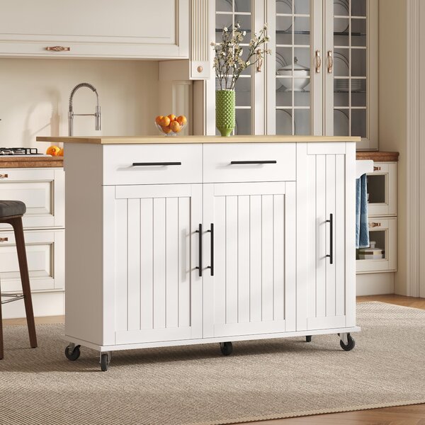 Sleek Kitchen Trolley with Drop Leaf, Pull-Out Organiser, Mobile Kitchen Island with Lockable Castors, 120L x 40W x 90H cm, White+Natural Aosom UK