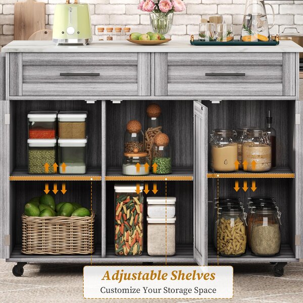 Sleek Kitchen Trolley with 2 Drawers and Foldable Tabletop, Mobile Kitchen Island with Wood Veneer, 129L x 46W x 91.5H cm, Grey+White Aosom UK