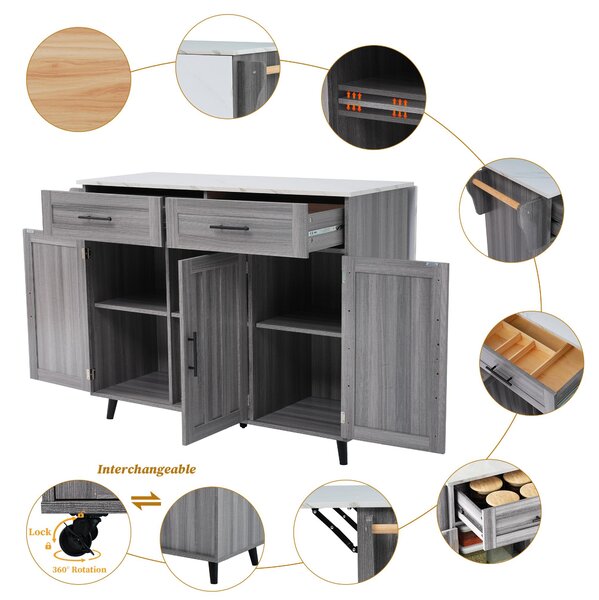 Sleek Kitchen Trolley with 2 Drawers and Foldable Tabletop, Mobile Kitchen Island with Wood Veneer, 129L x 46W x 91.5H cm, Grey+White Aosom UK