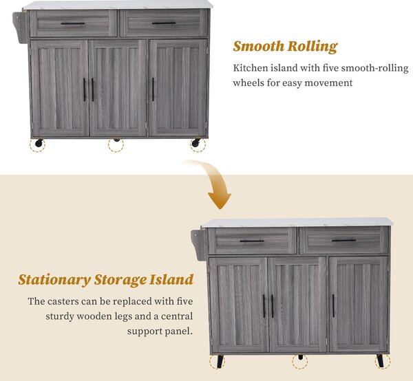 Sleek Kitchen Trolley with 2 Drawers and Foldable Tabletop, Mobile Kitchen Island with Wood Veneer, 129L x 46W x 91.5H cm, Grey+White Aosom UK