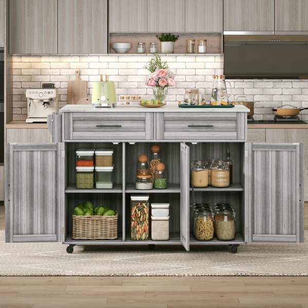 Sleek Kitchen Trolley with 2 Drawers and Foldable Tabletop, Mobile Kitchen Island with Wood Veneer, 129L x 46W x 91.5H cm, Grey+White Aosom UK