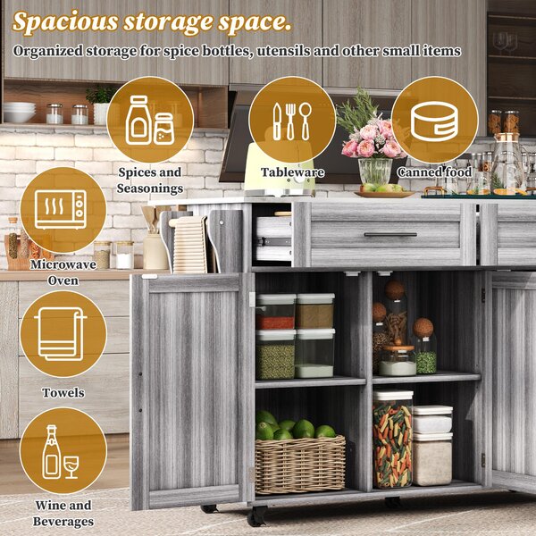 Sleek Kitchen Trolley with 2 Drawers and Foldable Tabletop, Mobile Kitchen Island with Wood Veneer, 129L x 46W x 91.5H cm, Grey+White Aosom UK