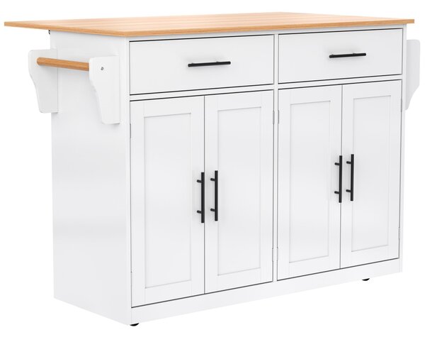Contemporary Kitchen Storage Trolley with Foldable Dropleaf, Spacious Buffet with Towel Holders, 120L x 71W x 91.5H cm, White+Natural Aosom UK