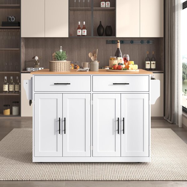 Contemporary Kitchen Storage Trolley with Foldable Dropleaf, Spacious Buffet with Towel Holders, 120L x 71W x 91.5H cm, White+Natural Aosom UK