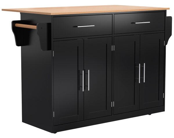 Contemporary Kitchen Storage Trolley with Foldable Dropleaf, Spacious Buffet with Towel Holders, 120L x 71W x 91.5H cm, Black+Natural Aosom UK
