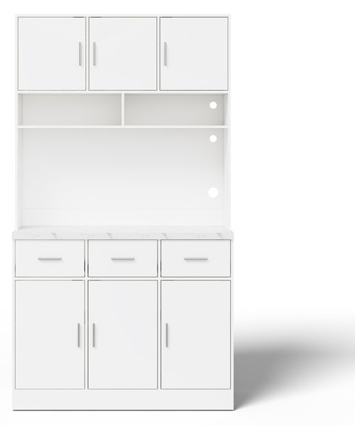 Stylish Tall Pantry Cabinet with App-Controlled LED, Spacious Larder Unit with Water-Resistant Worktop, 100L x 40W x 180H cm, White Aosom UK