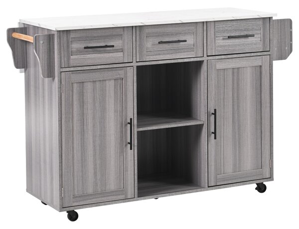 Stylish Kitchen Trolley with Foldable Wood-Grain Countertop, Versatile Buffet with Interchangeable Wheels, 139L x 46W x 91H cm, Gray Aosom UK