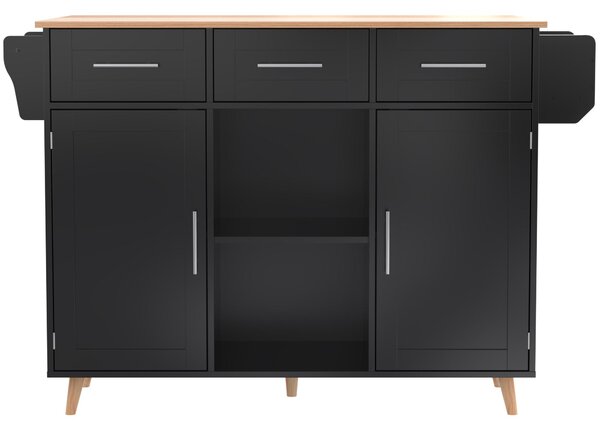 Stylish Kitchen Trolley with Foldable Countertop, Versatile Buffet with Interchangeable Wheels, 139L x 46W x 91H cm, Black+Natural Aosom UK