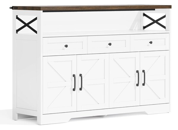 Versatile Sideboard with 2 Cupboards and Smooth‑Glide Drawers, Modern Coffee Bar for Living Room, 140L x 35W x 95H cm, Brown+White Aosom UK