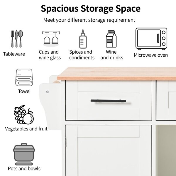 Stylish Kitchen Trolley with Foldable Wood-Grain Countertop, Versatile Buffet with Interchangeable Wheels, 139L x 46W x 91H cm, White Aosom UK