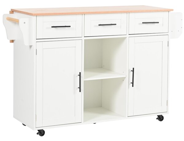 Stylish Kitchen Trolley with Foldable Wood-Grain Countertop, Versatile Buffet with Interchangeable Wheels, 139L x 46W x 91H cm, White Aosom UK