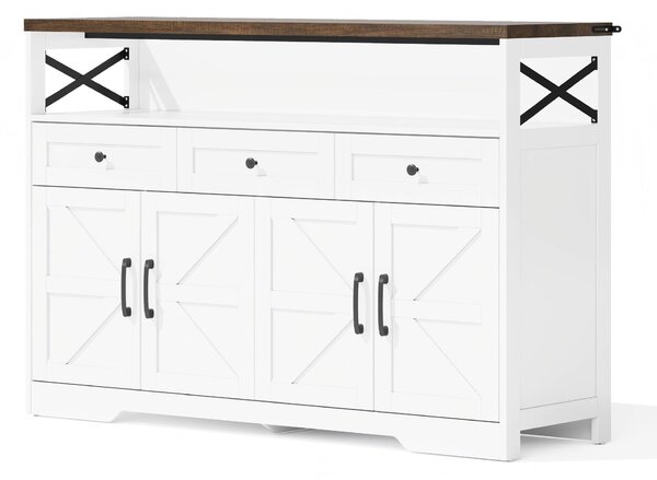 Versatile Sideboard with 2 Cupboards and Smooth‑Glide Drawers, Modern Coffee Bar for Living Room, 140L x 35W x 95H cm, Brown+White Aosom UK