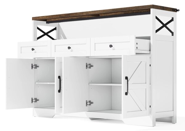 Versatile Sideboard with 2 Cupboards and Smooth‑Glide Drawers, Modern Coffee Bar for Living Room, 140L x 35W x 95H cm, Brown+White Aosom UK