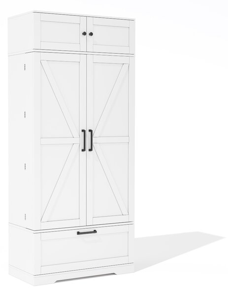Spacious Kitchen Cabinet with a Drawer, 2 Adjustable Shelves, Multifunctional Pantry for Dining, Living Areas, 80L x 40W x 180H cm, White Aosom UK