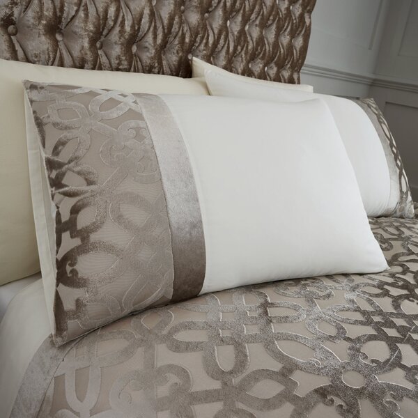 Catherine Lansfield Natural Lattice Cut Velvet Duvet Cover and Pillowcase Set