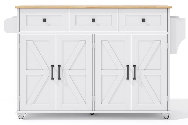 Practical Kitchen Island with 3 Drawers, Door-Mounted Shelf, Trendy Cart with Foldable Countertop, 140L x 70W x 90.5H cm, White+Natural Aosom UK