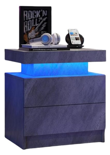Versatile Bedside Table with Adjustable LED Lights, 2 Drawers, Modern Nightstand for Bedroom, Living Room, 49L x 35W x 52H cm, Gray Aosom.UK