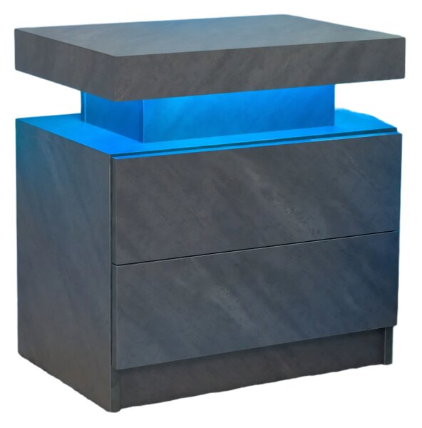 Versatile Bedside Table with Adjustable LED Lights, 2 Drawers, Modern Nightstand for Bedroom, Living Room, 49L x 35W x 52H cm, Gray Aosom.UK