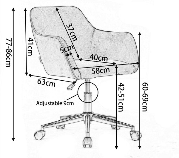 Boucle Teddy Swivel Office Chair, Adjustable Height, Ergonomic Back, Gold Legs, Vanity/Desk Chair with Arms, 58x58x86 cm, White Aosom UK