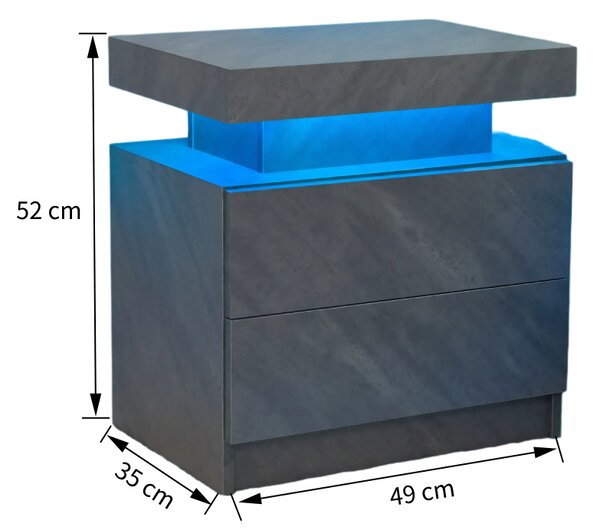 Versatile Bedside Table with Adjustable LED Lights, 2 Drawers, Modern Nightstand for Bedroom, Living Room, 49L x 35W x 52H cm, Gray Aosom.UK