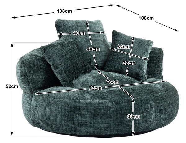 Lazy Sofa Bean Bag Chair with 3 Pillows, Memory Foam Filling, High Back, Ideal for Indoor and Outdoor Use, 108L x 108W x 52H cm, Green Aosom UK