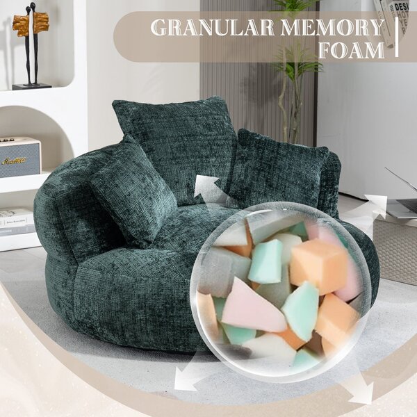 Lazy Sofa Bean Bag Chair with 3 Pillows, Memory Foam Filling, High Back, Ideal for Indoor and Outdoor Use, 108L x 108W x 52H cm, Green Aosom UK