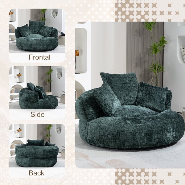 Lazy Sofa Bean Bag Chair with 3 Pillows, Memory Foam Filling, High Back, Ideal for Indoor and Outdoor Use, 108L x 108W x 52H cm, Green Aosom UK