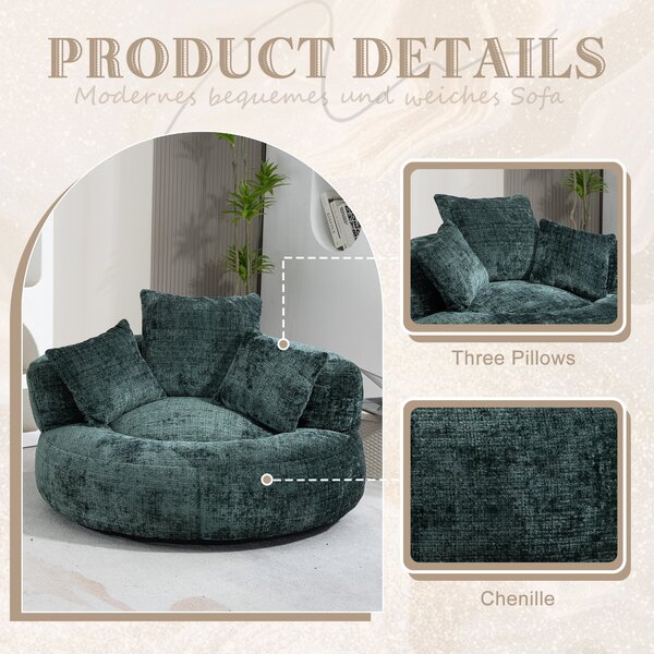 Lazy Sofa Bean Bag Chair with 3 Pillows, Memory Foam Filling, High Back, Ideal for Indoor and Outdoor Use, 108L x 108W x 52H cm, Green Aosom UK