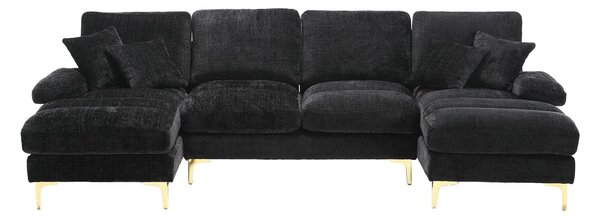 Elegant U-Shaped Modular Sofa with Pillows, Double Chaise, Rubber Pads, Sectional Couch for Social Gatherings, 272L x 136W x 88H cm, Black Aosom UK