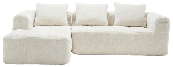 Modular L-Shaped Sofa with Deep Seating and Sleeper Function, Upholstered Lounge Couch for Living Area, 250L x 158W x 60H cm, Beige Aosom UK