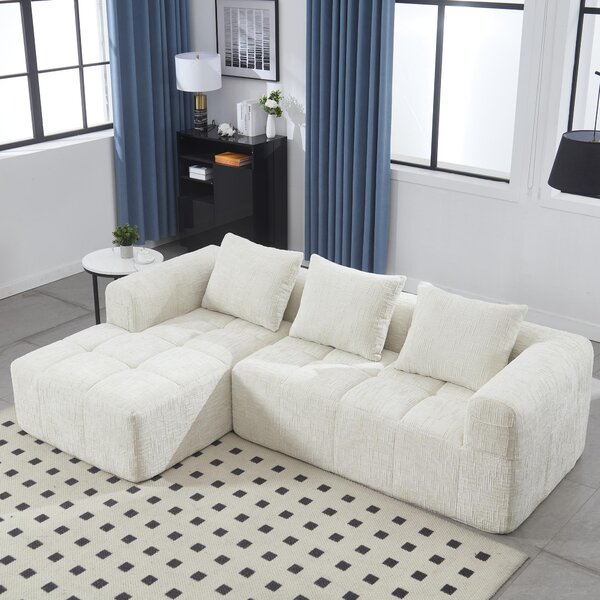 Modular L-Shaped Sofa with Deep Seating and Sleeper Function, Upholstered Lounge Couch for Living Area, 250L x 158W x 60H cm, Beige Aosom UK