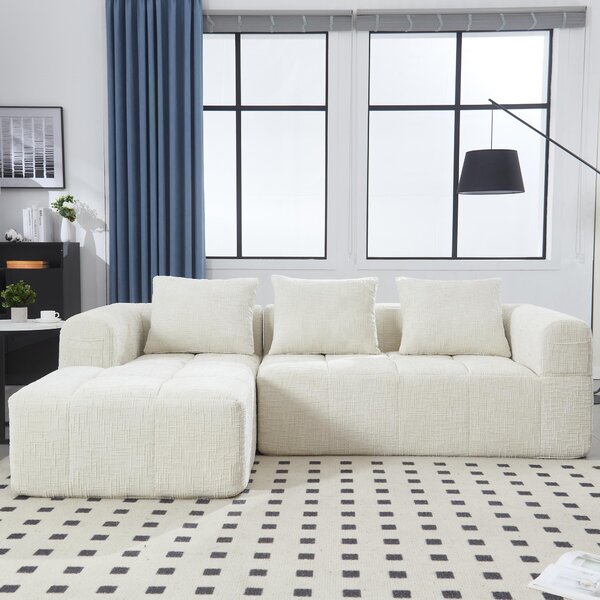 Modular L-Shaped Sofa with Deep Seating and Sleeper Function, Upholstered Lounge Couch for Living Area, 250L x 158W x 60H cm, Beige Aosom UK