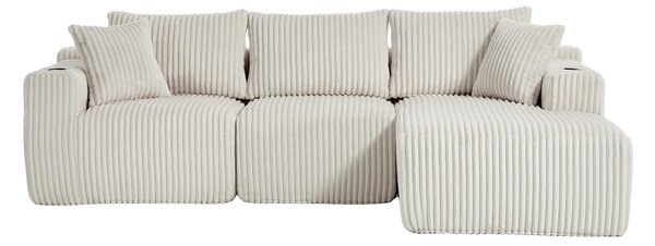 Modular L-Shaped Sectional Sofa with High-Resilience Foam, Plush Corduroy Chaise Lounge for 3 People, 257L x 160W x 80H cm, Beige Aosom UK
