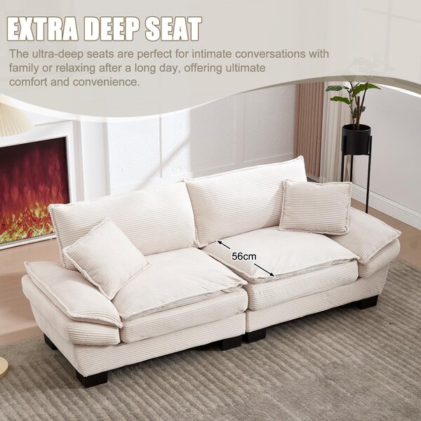 Oversized Cloud Sofa with Ergonomic High-Resilience Foam & 2 Lumbar Cushions, Modular Couch for 2 People, 224L x 81W x 81H cm, Beige Aosom UK