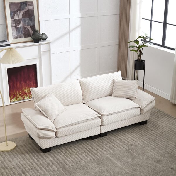 Oversized Cloud Sofa with Ergonomic High-Resilience Foam & 2 Lumbar Cushions, Modular Couch for 2 People, 224L x 81W x 81H cm, Beige Aosom UK