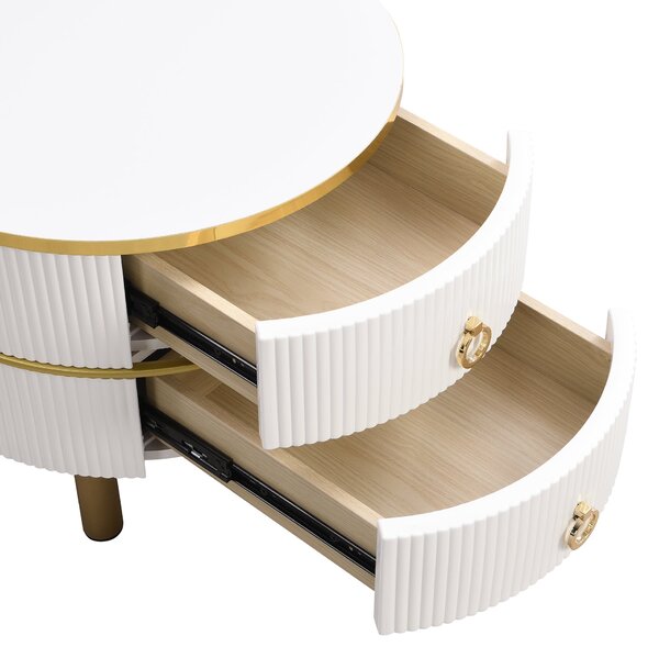 Set of 2 Round Nest of Tables, Coffee Table Round Nesting with High-Gloss and Tempered Glass Tops, for Living Room, Brown+White Aosom UK